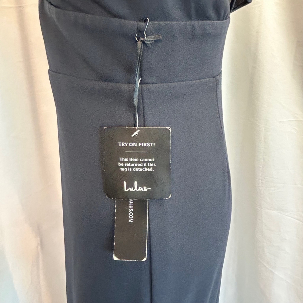 Lulu’s navy blue ruffle frill V neckline sleeveless pleated mermaid maxi dress M - Picture 5 of 16
